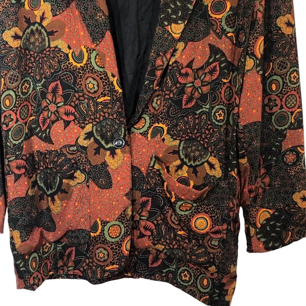Portfolio‎ Australia Womens 12/US 8 Blazer Rayon Lined Earth Tones Pockets Boxy